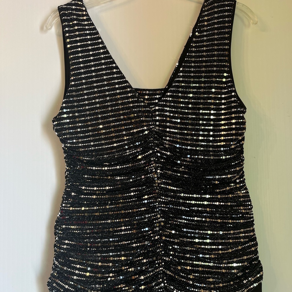 R&M Richards Black Sequin Bodice Sleeveless Long Evening Dress Sexy Party Sz 12 - Picture 7 of 10